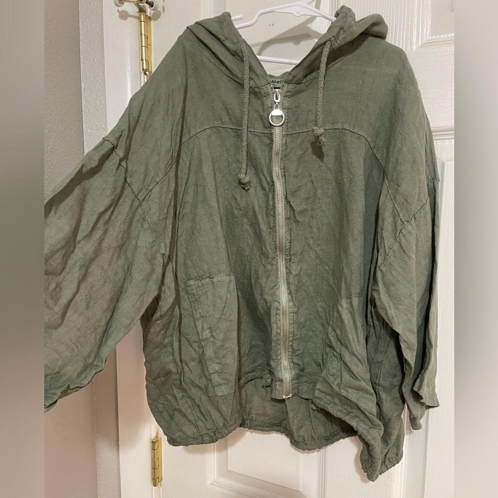 Linen Zip Up Hoodie with Cinch Waist